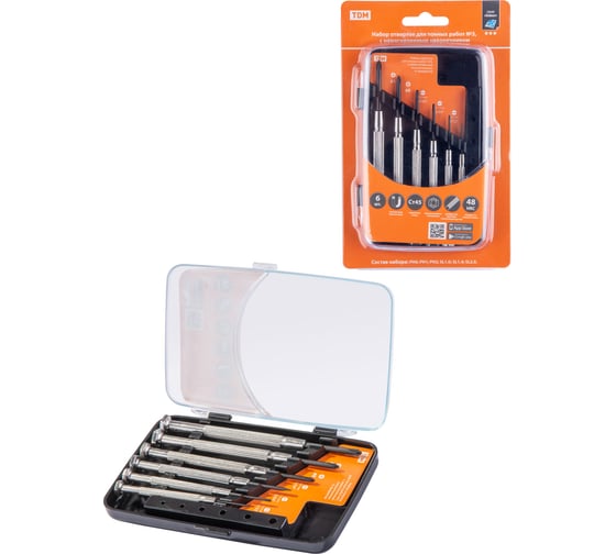 Изображение товара Набор отверток TDM для точных работ №3, с намагниченным наконечником, 6 предметов Алмаз SQ1013-0303