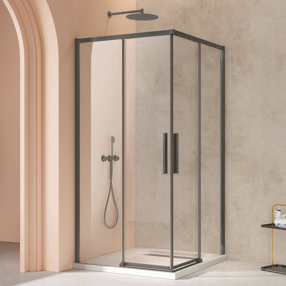 Изображение товара Душевой уголок VINCEA Слим 8мм (Slim 8мм), 1000x1000, вороненая сталь, стекло прозрачное, VSS-4SL100CLGM