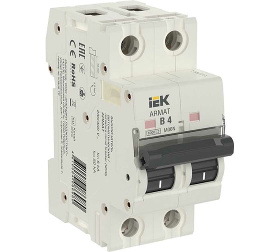 Изображение товара Автоматический выключатель IEK ARMAT M06N 2P B 4А AR-M06N-2-B004