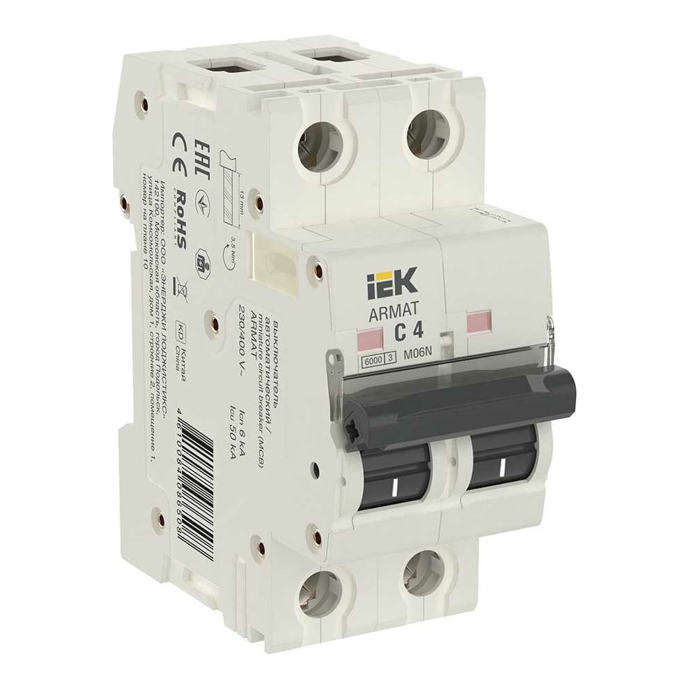 Изображение товара Автоматический выключатель IEK ARMAT M06N 2P C 4А для защиты электросетей