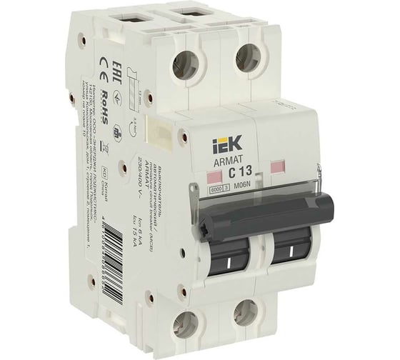 Изображение товара Автоматический выключатель IEK ARMAT M06N 2P C 13А AR-M06N-2-C013