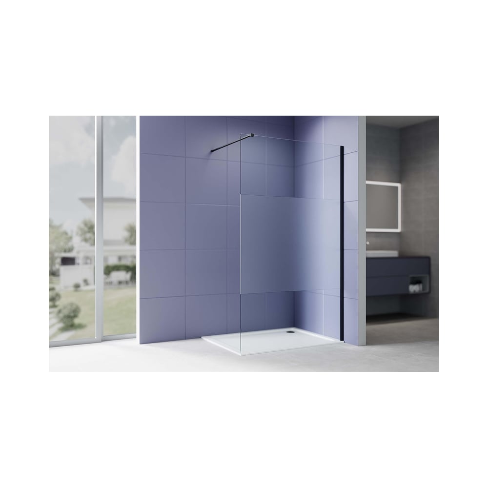 Изображение товара Душевая перегородка AQUATEK Walk in AQ.WI.100.3BL с держателем, 1000x2000, профиль черный, стекло прозрачное с матовой полосой 8 мм 00000148911 Изображение товара Душевая перегородка AQUATEK Walk in AQ.WI.100.3BL с держателем, 1000x2000, профиль черный, стекло прозрачное с матовой полосой 8 мм 00000148911