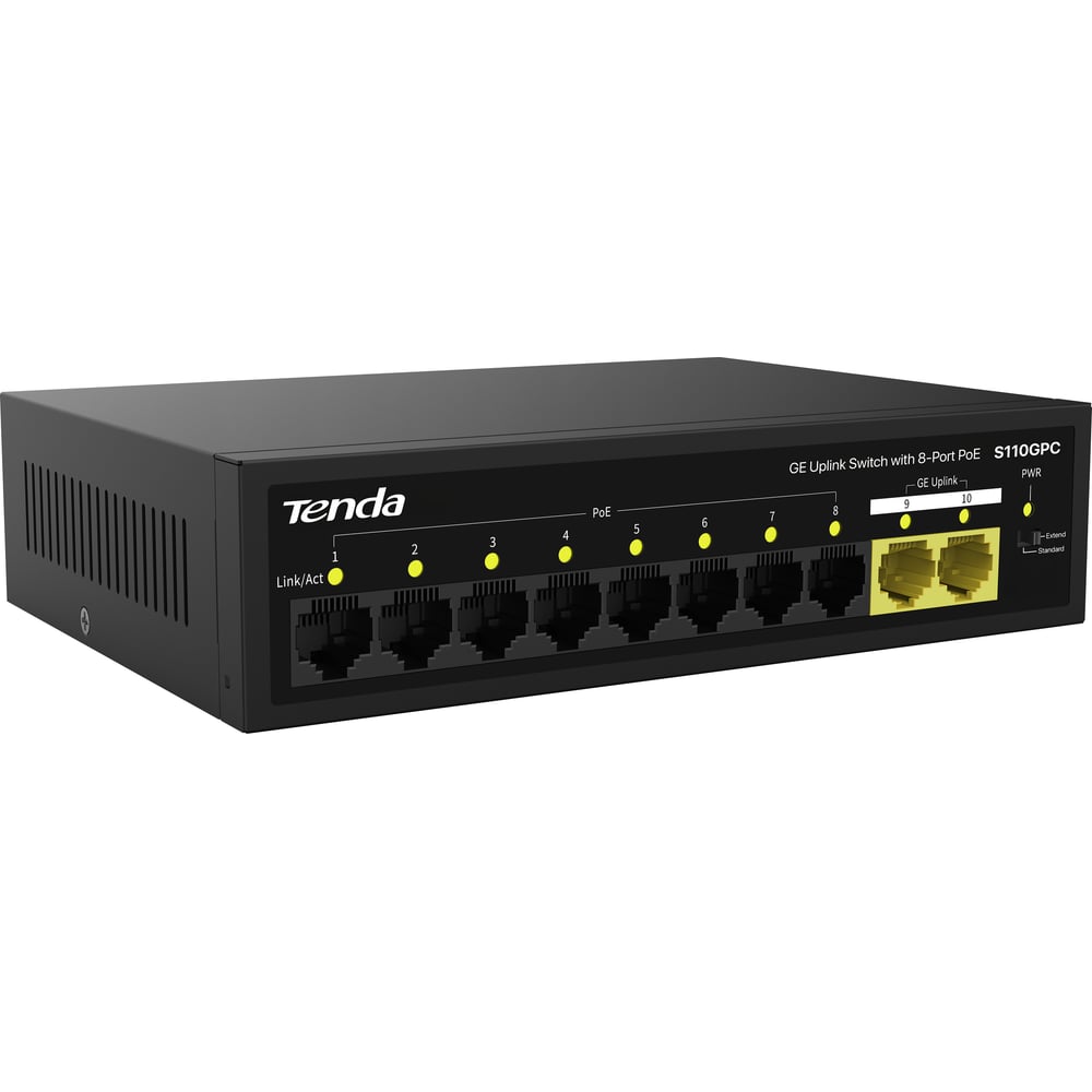 Изображение товара Коммутатор неуправляемый tenda S110GPC PoE, 10 портов, 8x100 Мбит/с, 2х1 Гбит/с, PoE 8х30 Вт (до 80 Вт), настольный, металлический 10000148383 Изображение товара Коммутатор неуправляемый tenda S110GPC PoE, 10 портов, 8x100 Мбит/с, 2х1 Гбит/с, PoE 8х30 Вт (до 80 Вт), настольный, металлический 10000148383