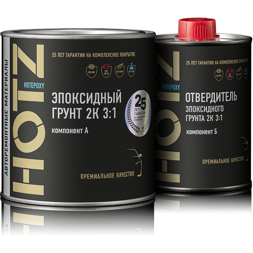 Изображение товара Грунт эпоксидный автомобильный HOTZ 2К 3:1, серый, грунт 720 г + отвердитель 240 г 4673755213948