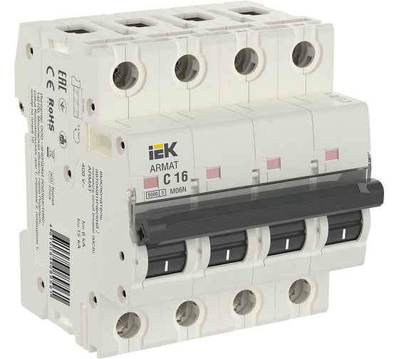 Изображение товара Автоматический выключатель IEK ARMAT M06N 4P C 16А AR-M06N-4-C016