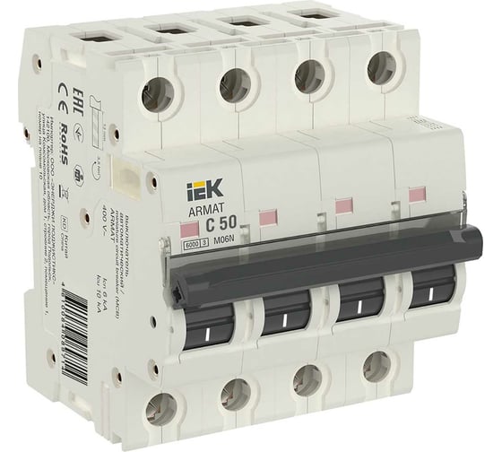 Изображение товара Автоматический выключатель IEK ARMAT M06N 4P C 50А AR-M06N-4-C050