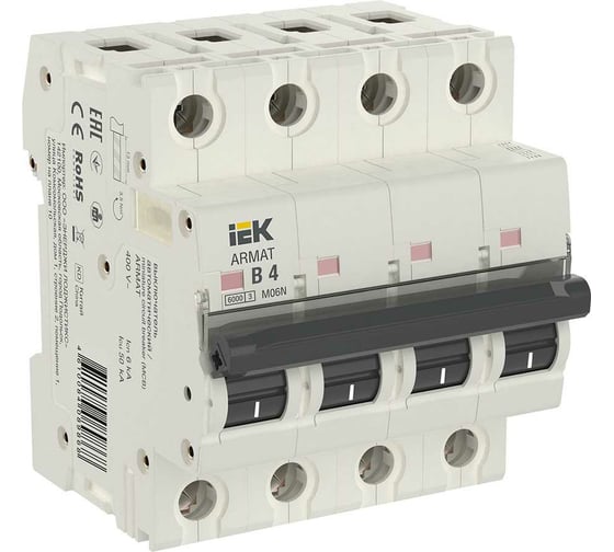 Изображение товара Автоматический выключатель IEK ARMAT M06N 4P B 4А AR-M06N-4-B004