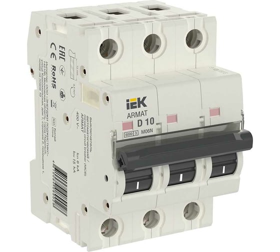 Изображение товара Автоматический выключатель IEK ARMAT M06N 3P D 10А AR-M06N-3-D010