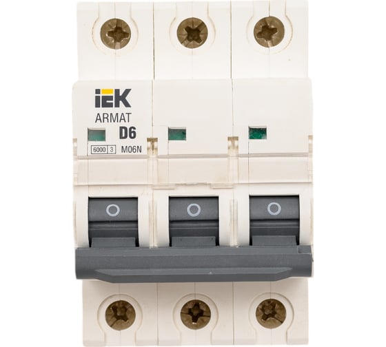 Изображение товара Автоматический выключатель IEK ARMAT M06N 3P D 6А AR-M06N-3-D006