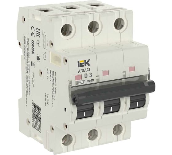 Изображение товара Автоматический выключатель IEK ARMAT M06N 3P D 3А AR-M06N-3-D003