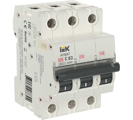 Изображение товара Автоматический выключатель IEK ARMAT M06N 3P C 63А AR-M06N-3-C063