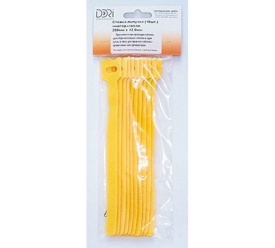Изображение товара Многоразовая стяжка-липучка DORI 200x12 мм желтая 10 шт 42235