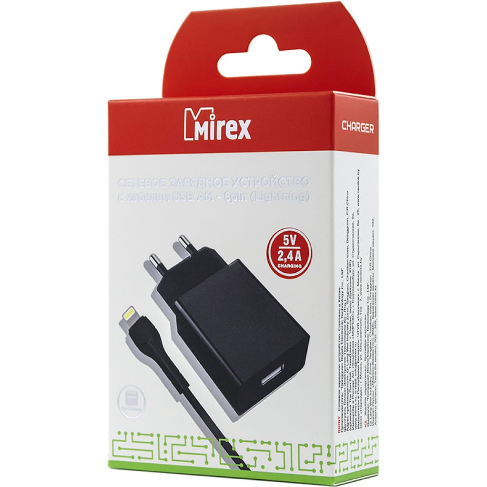 Сетевое зарядное устройство Mirex сетевое зарядное устройство hoco c105ai lightning 1xusb 1xusb type c 3 а белый