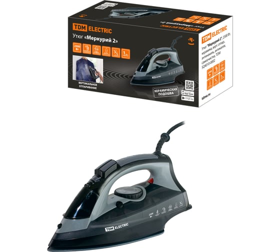 Изображение товара Утюг TDM ELECTRIC Меркурий 2, 2300 Вт, керамика, вертикальное отпаривание, антинакипь, антикапля, самоочистка SQ4010-0002