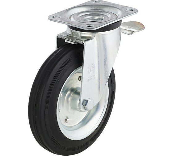Изображение товара Колесо поворотное с панелью и тормозом (200 мм; 230 кг; черная резина/сталь; роликовый подшипник) Tellure rota 53345