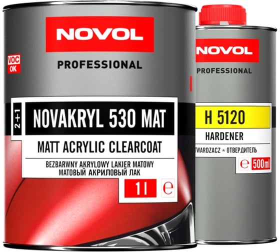 Изображение товара Лак акриловый 2К Novakryl 530 MAT, 2+1, банка 1 л + отвердитель 0,5 л NOVOL 38335-35631