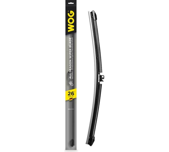 Изображение товара Щетка стеклоочистителя всесезонная бескаркасная бесшумная 26"/650 мм с адаптерами WOG WGC1410