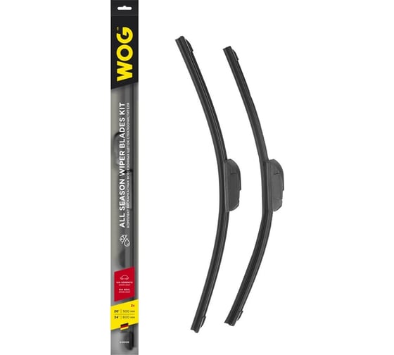 Изображение товара Комплект всесезонных бескаркасных бесшумных щеток стеклоочистителя (2 шт; 24"/600 мм; 20"/500 мм"; Hook) WOG WGC1414