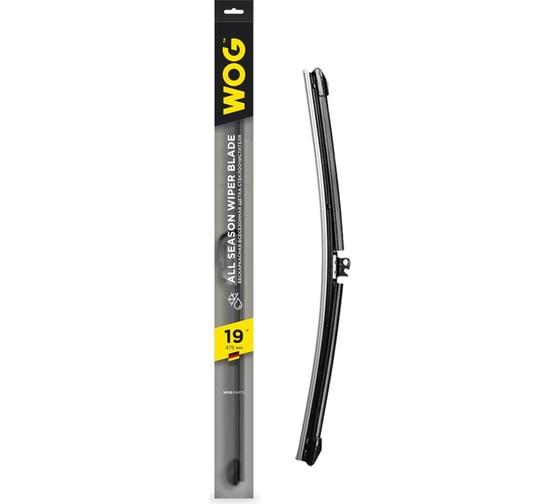 Изображение товара Щетка стеклоочистителя всесезонная бескаркасная бесшумная 19"/475 мм с адаптерами WOG WGC1405