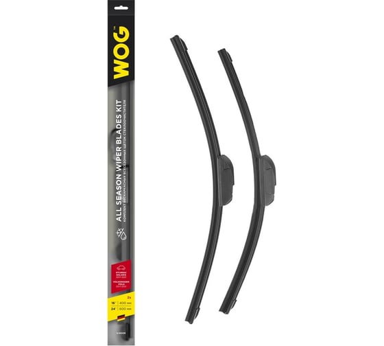 Изображение товара Комплект всесезонных бескаркасных бесшумных щеток стеклоочистителя (2 шт; 24"/600 мм; 16"/400 мм"; Hook) WOG WGC1415