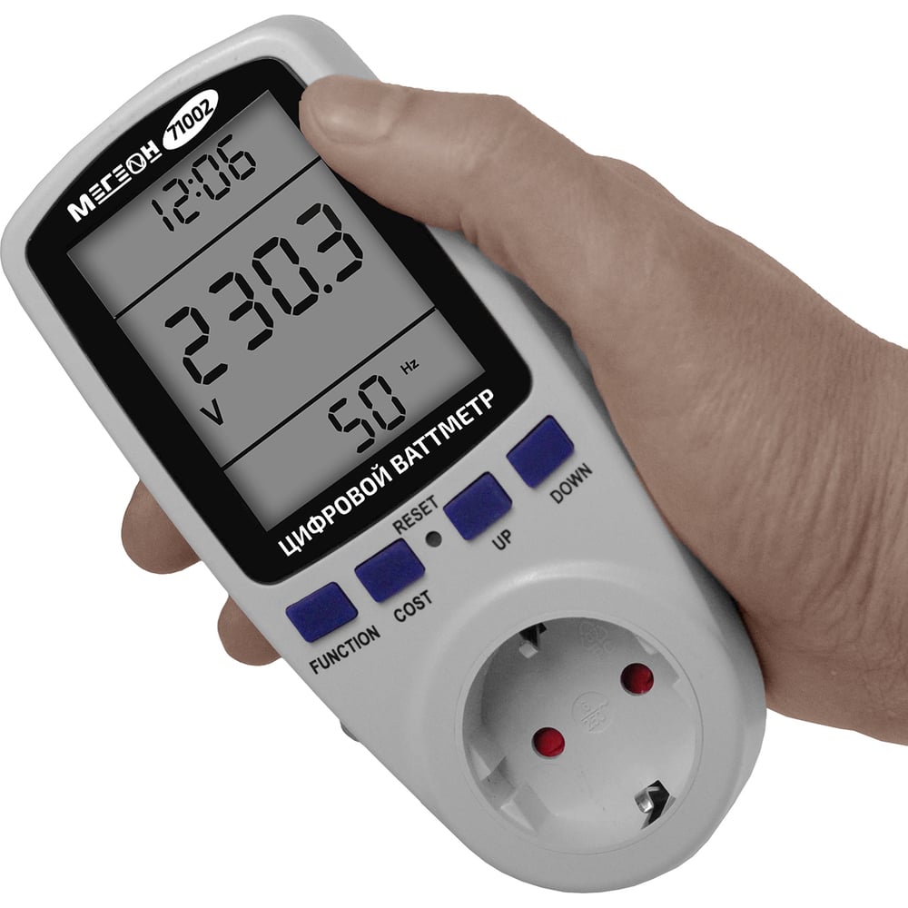 Изображение товара Ваттметр МЕГЕОН 71002 для измерения мощности до 3680 Вт, нагрузка до 16 А