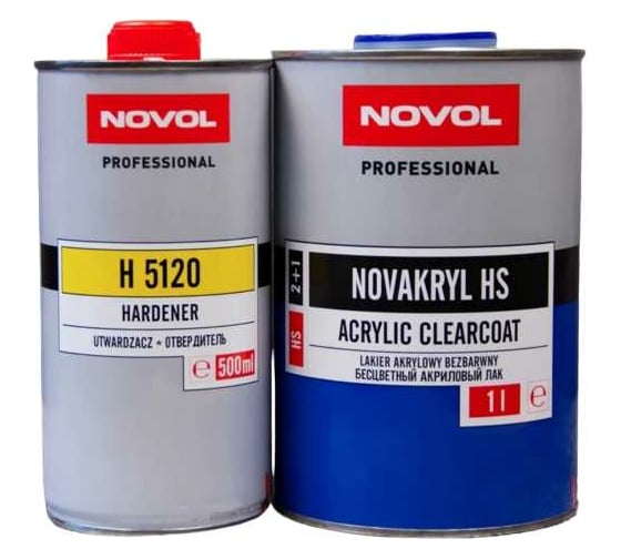 Изображение товара Лак NOVOL NOVAKRYL HS 2К акриловый, прозрачный, 2+1, банка 1 л, отвердитель 0.5 л 38043-35631
