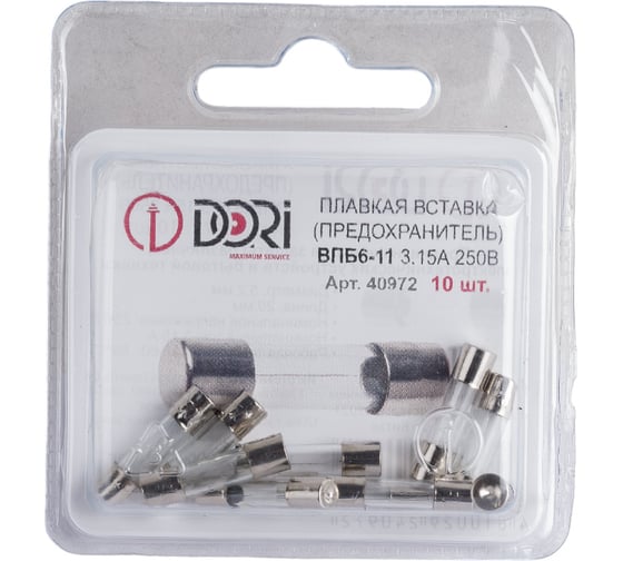 Изображение товара Плавкая вставка DORI ВПБ6-11 3,15А 250В 10 шт 40972