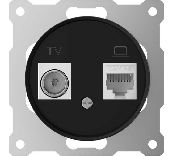 Изображение товара Розетка OneKeyElectro двойная антенна/компьютер TV/RJ45 кат.5e, цвет черный (серия Florence) 7700247