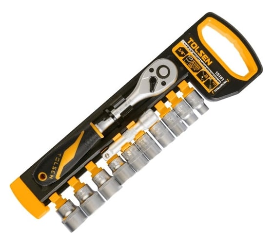 Изображение товара Набор головок с трещоткой и удлинителем TOLSEN 12 предметов 3/8" 15151