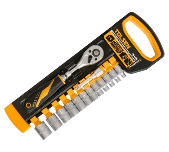 Изображение товара Набор головок с трещоткой и удлинителем TOLSEN 14 предметов 1/4" 15150