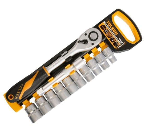 Изображение товара Набор головок с трещоткой и удлинителем TOLSEN 12 предметов 1/2'' 15152