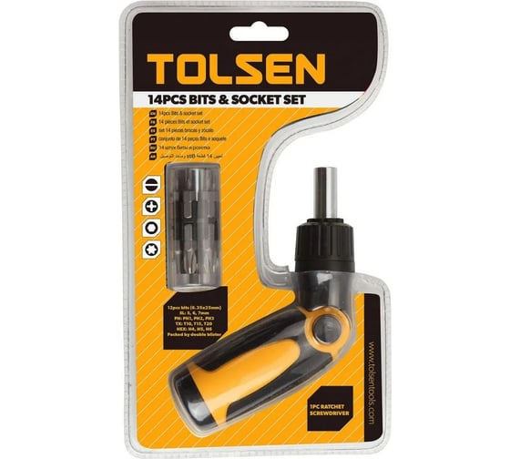 Изображение товара Реверсивная отвертка с набором бит TOLSEN 12 предметов Cr-V 20040