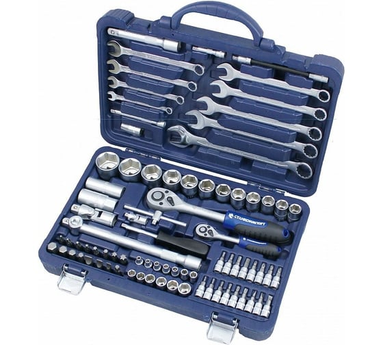 Изображение товара Набор инструментов Станкоимпорт 82 предмета в пластиковом кейсе, сталь Cr-V 1/2" 1/4", CS-4082PMQ