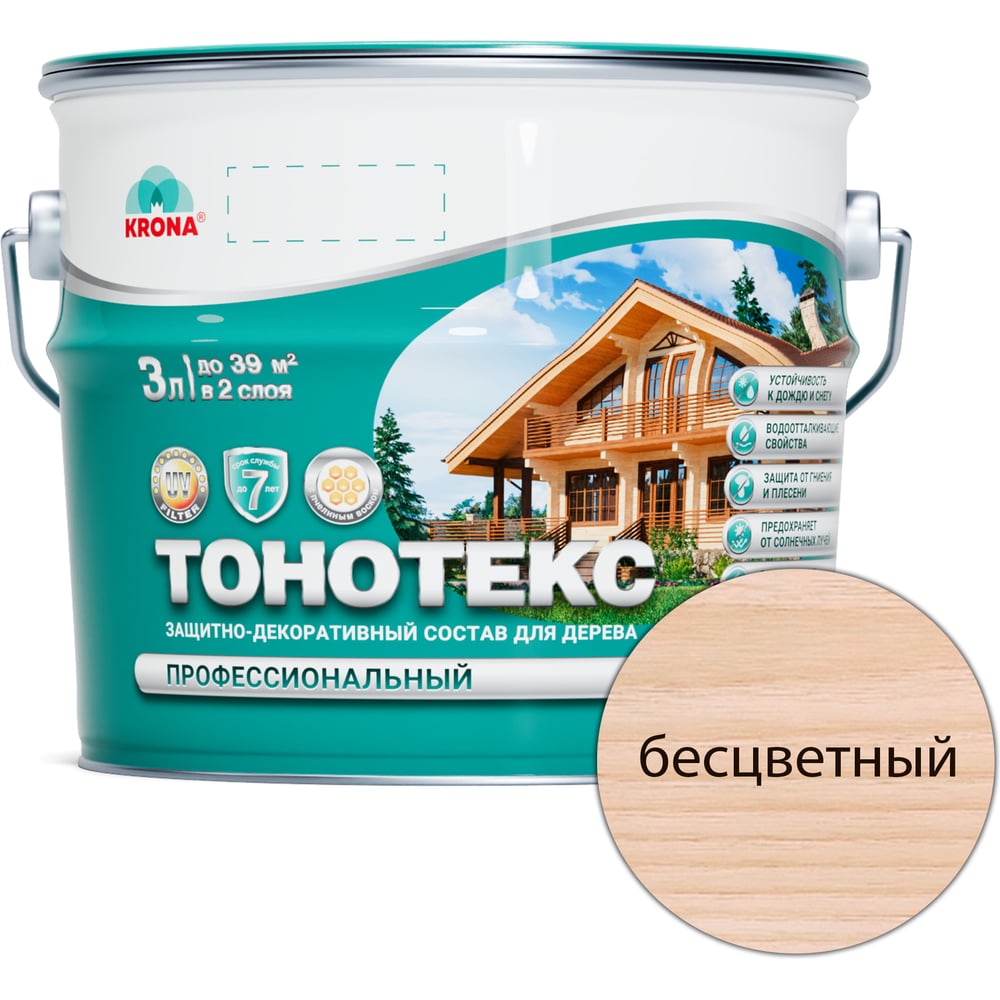 Изображение товара Защитно-декоративный состав для дерева KRONA Тонотекс бесцветный 3 л