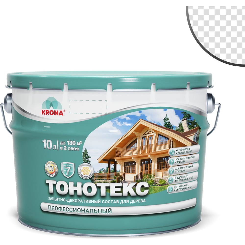 Изображение товара KRONA Тонотекс защитно-декоративная пропитка для дерева бесцветная 10 л
