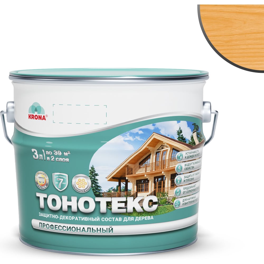 Изображение товара Защитно-декоративный состав KRONA Тонотекс калужница 3 л для дерева