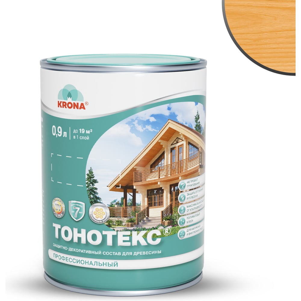 Защитно-декоративный состав для дерева KRONA Тонотекс (калужница; 0,9 л) 66302700