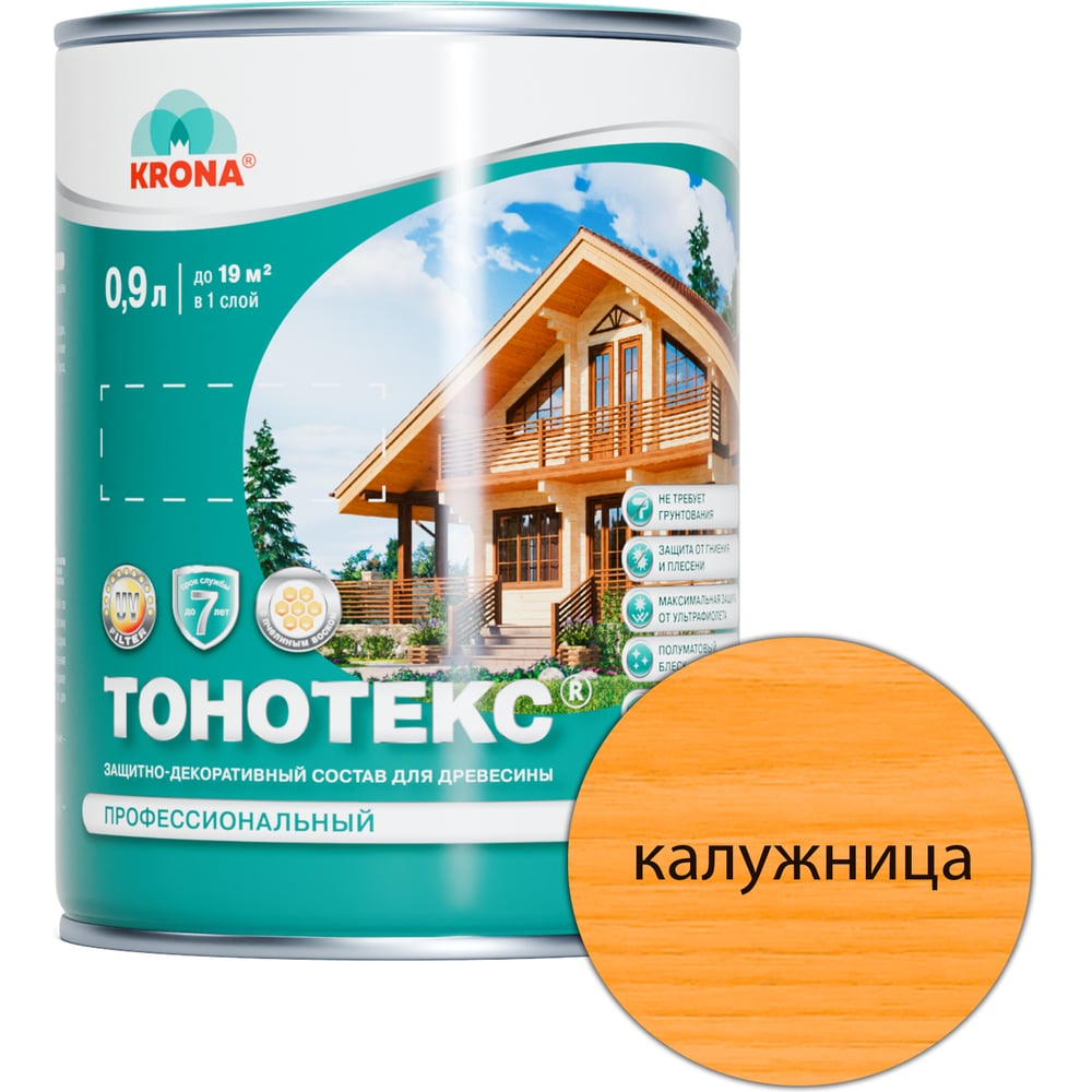 Изображение товара Защитно-декоративный состав для дерева KRONA Тонотекс Калужница 0,9 л Изображение товара Защитно-декоративный состав для дерева KRONA Тонотекс Калужница 0,9 л