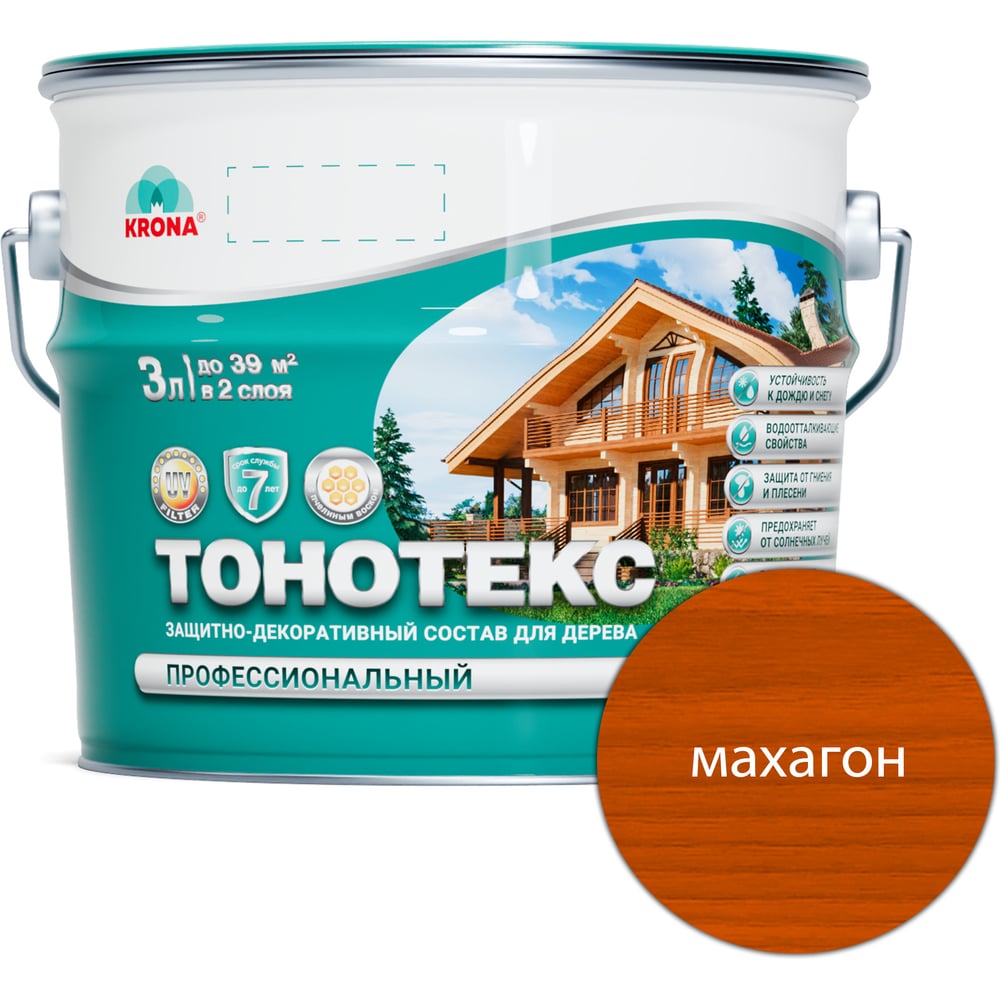 Изображение товара KRONA Тонатекс махагон 3л защитно-декоративная пропитка для дерева