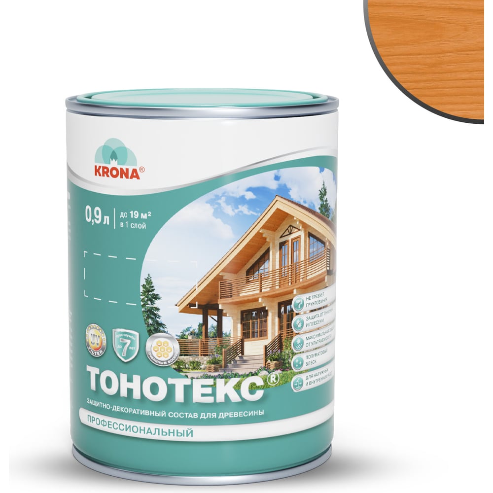 Изображение товара Защитно-декоративный состав для дерева KRONA Тонотекс 0,9 л орегон