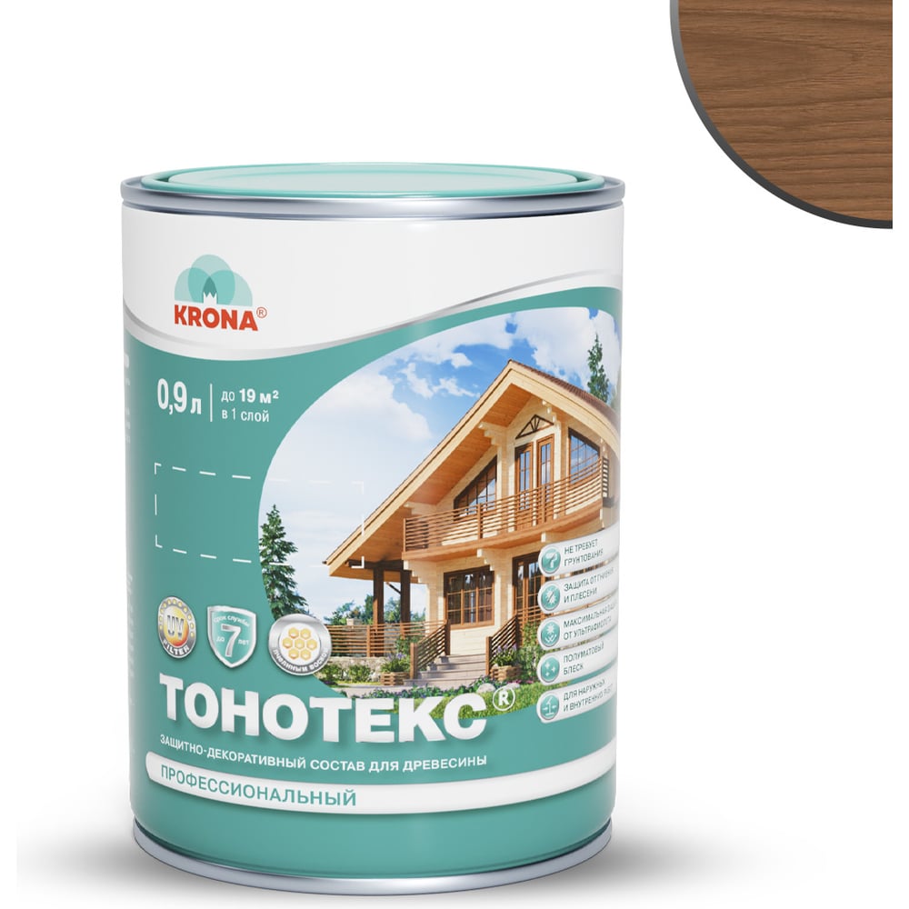 Изображение товара KRONA Тонотекс защитно-декоративная пропитка для дерева 0,9 л