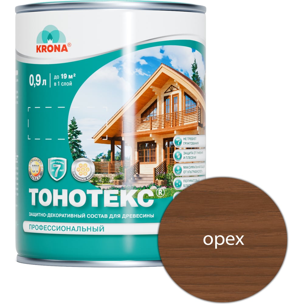 Изображение товара KRONA Тонотекс защитно-декоративная пропитка для дерева 0,9 л Изображение товара KRONA Тонотекс защитно-декоративная пропитка для дерева 0,9 л