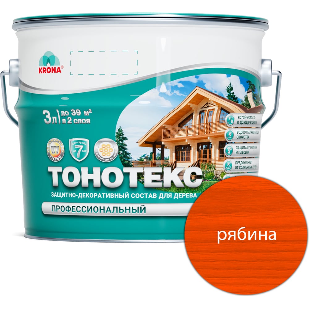 Изображение товара Защитно-декоративный состав для дерева KRONA Тонотекс (рябина яркая; 3 л) 66331502
