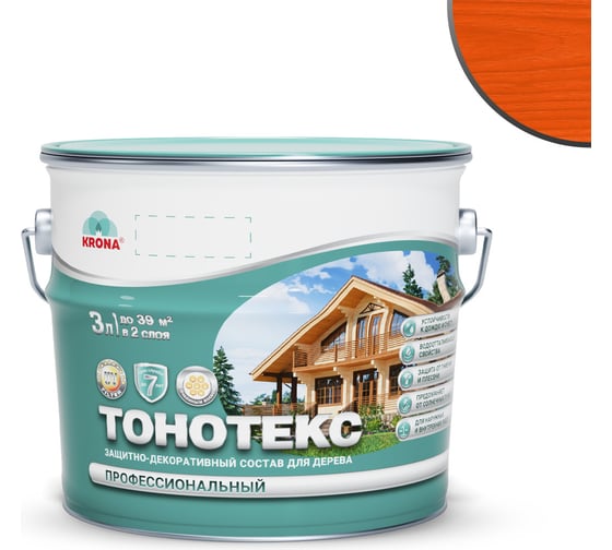 Изображение товара Защитно-декоративный состав для дерева KRONA Тонотекс (рябина яркая; 3 л) 66331502
