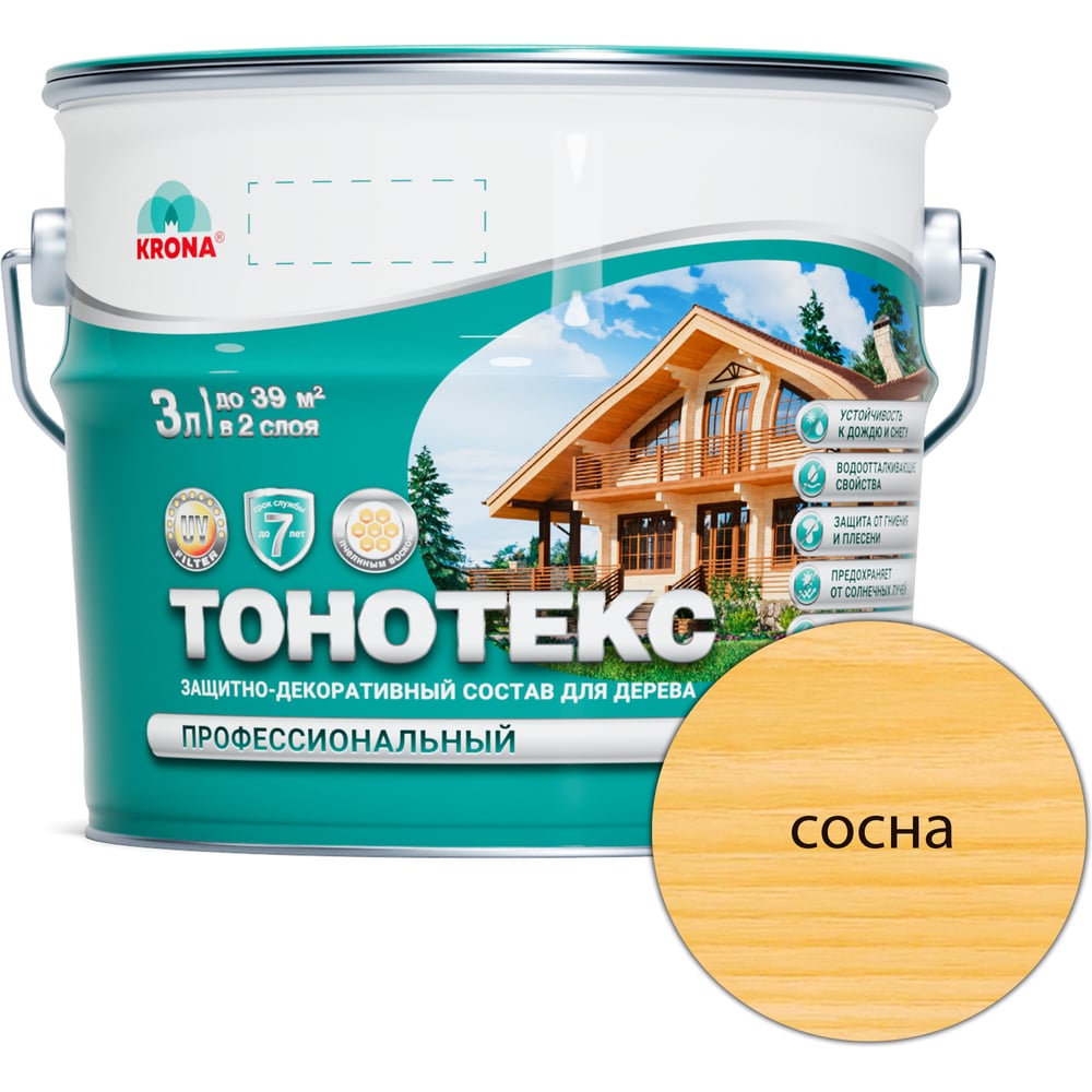 Изображение товара Защитно-декоративный состав для дерева KRONA Тонотекс (сосна; 3 л) 66303509