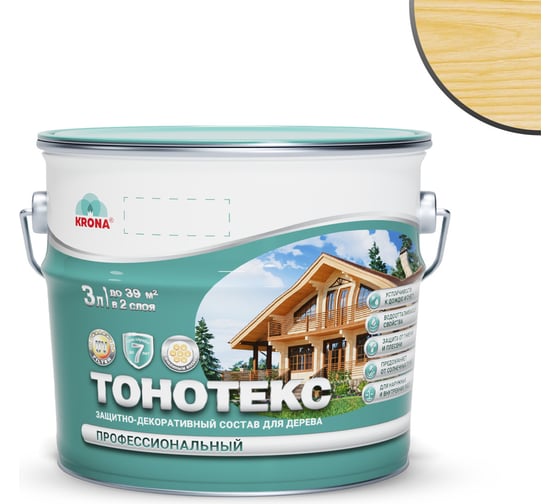 Изображение товара Защитно-декоративный состав для дерева KRONA Тонотекс (сосна; 3 л) 66303509
