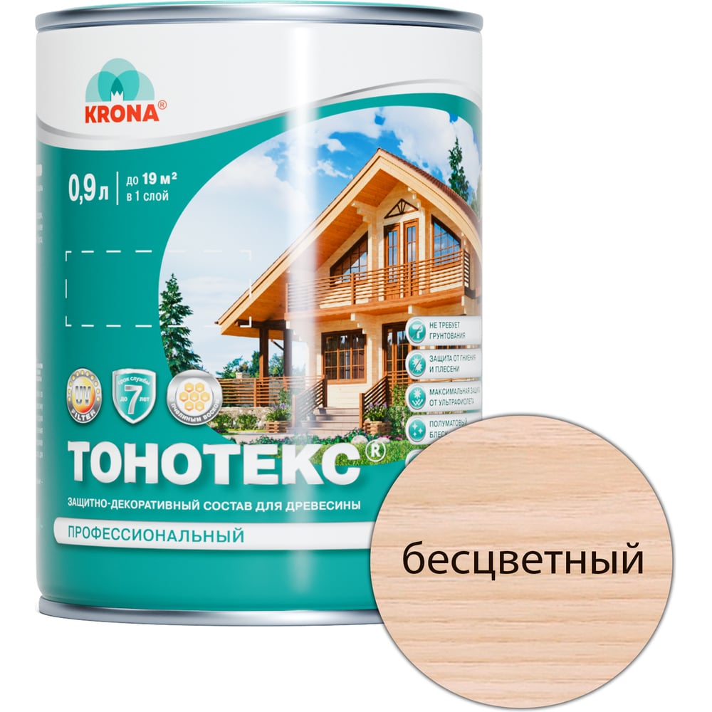 Изображение товара KRONA Тонотекс защитно декоративная пропитка бесцветная 0 9 л Изображение товара KRONA Тонотекс защитно декоративная пропитка бесцветная 0 9 л