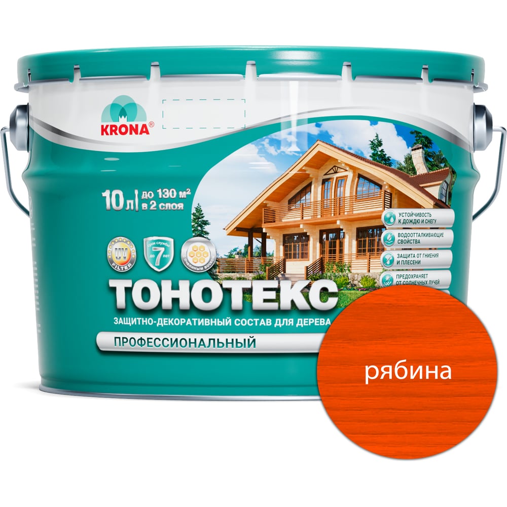 Изображение товара Защитно-декоративный состав KRONA Тонотекс 10 л рябина яркая