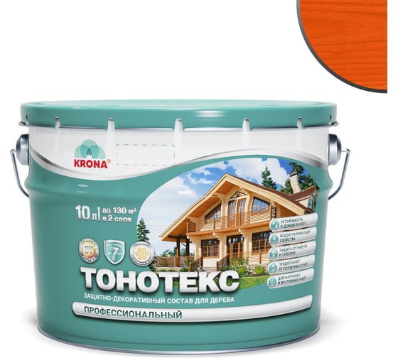 Изображение товара Защитно-декоративный состав для дерева KRONA Тонотекс (рябина яркая; 10 л) 66331601