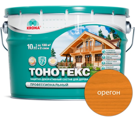 Изображение товара Защитно-декоративный состав для дерева KRONA Тонотекс (орегон; 10 л) 66332608